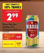 Piwo Warka Radler 0% Cytryna