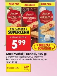 Bonitki Maxi Wafelki z kremem kakaowym, z kremem śmietankowym