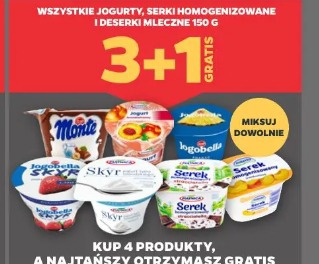Wszystkie jogurty, serki homogenizowane i deserki mleczne 150 g 3+1 gratis
