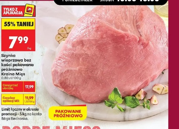 Szynka wieprzowa bez kości pakowana próżniowo