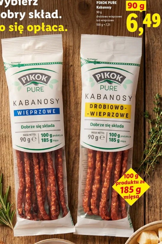 Pikok Pure Kabanosy drobiowo-wieprzowe lub wieprzowe