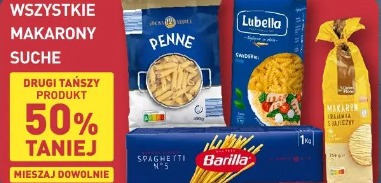 Wszystkie makarony suche drugi 50% taniej
