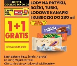 Lody na patyku, rożki, tubki, lodowe kanapki i kubeczki do 280 ml