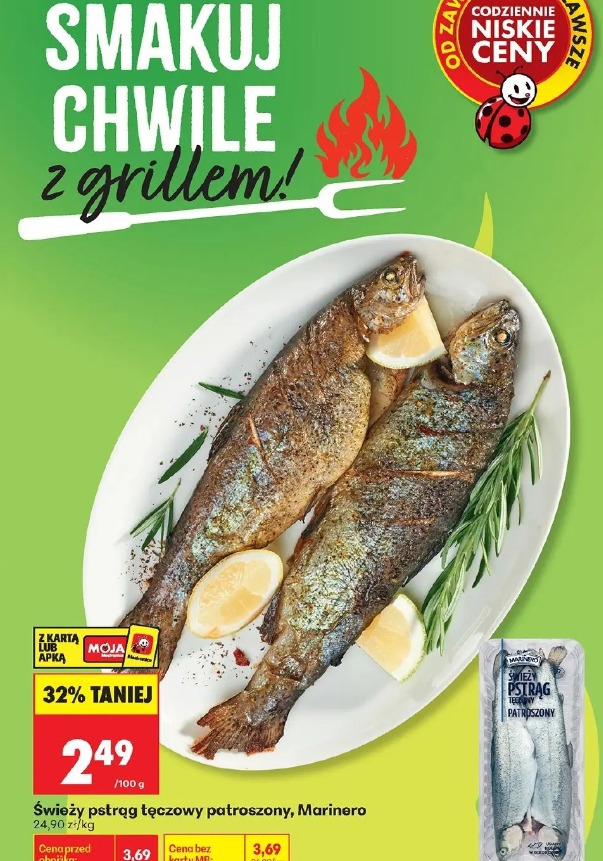 Świeży pstrąg tęczowy patroszony, Marinero