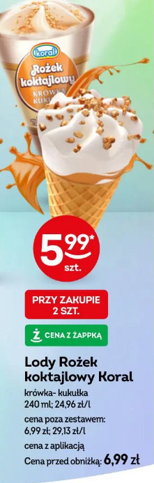Lody Rożek koktajlowy Koral krówka-kukułka
