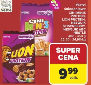 Płatki śniadaniowe Cini Minis Protein, Lion Protein, Nesquik Strawberry, Nesquik ABC Nestle