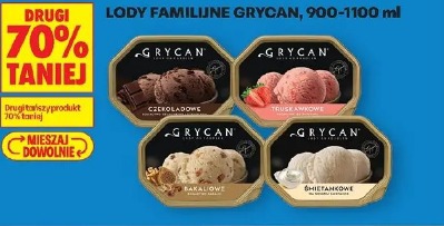 Lody familijne Grycan czekoladowe, truskawkowe, bakaliowe, śmietankowe