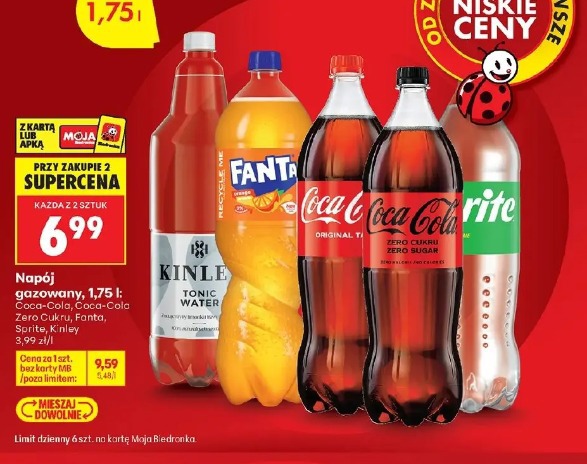 Napój gazowany Coca-Cola, Coca-Cola Zero Cukru, Fanta, Sprite, Kinley