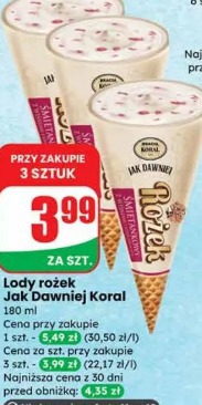 Lody rożek Jak Dawniej Koral