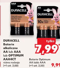 Duracell Baterie alkaliczne AA lub AAA lub Optimum AAA4CT