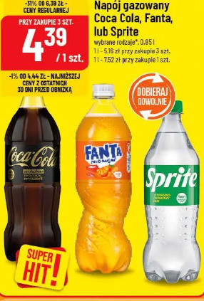 Napój gazowany Coca Cola, Fanta, lub Sprite