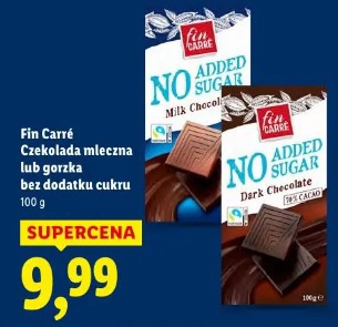 Fin Carré Czekolada mleczna lub gorzka bez dodatku cukru