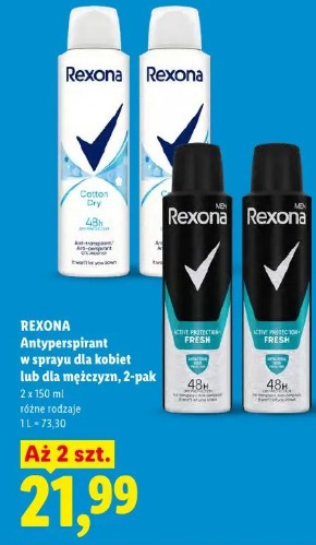Rexona Antyperspirant w sprayu dla kobiet lub dla mężczyzn, 2-pak