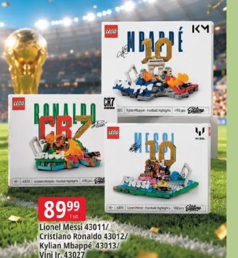 Lionel Messi 43011/ Cristiano Ronaldo 43012/ Kylian Mbappé 43013/ Vini Jr. 43027 Lego