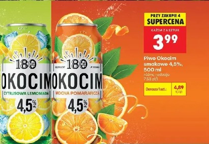 Piwo Okocim smakowe 4,5% cytrusowa lemoniada, mocna pomarańcza
