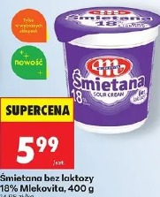 Śmietana bez laktozy 18% Mlekovita