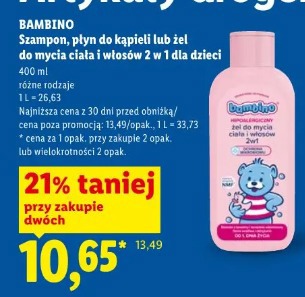 Bambino Szampon, płyn do kąpieli lub żel do mycia ciała i włosów 2 w 1 dla dzieci