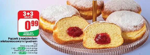 Pączek z nadzieniem wieloowocowym i pudrem