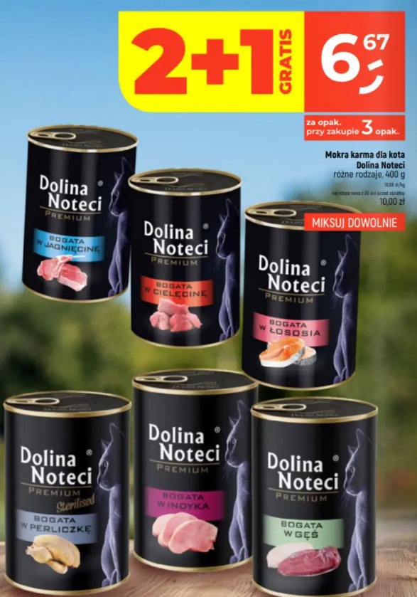 Mokra karma dla kota Dolina Noteci różne rodzaje, 400 g
