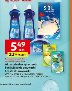 Akcesoria do czyszczenia i odświeżania zmywarki lub sól do zmywarki Auchan