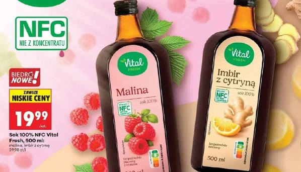 Sok 100% NFC Vital Fresh malina, imbir z cytryną