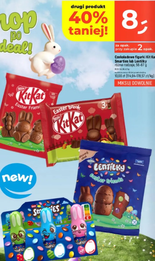 Czekoladowe figurki Kit Kat, Smarties lub Lentilky