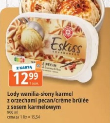 Lody wanilia-słony karmel z orzechami pecan/crème brûlée z sosem karmelowym Eskiss