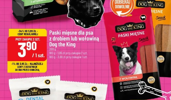 Paski mięsne dla psa z drobiem lub wołowiną Dog the King