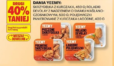 Dania Yeemy: skrzydełka z kurczaka, roladki devolay z nadzieniem o smaku maślano-czosnkowym, polędwiczki panierowane z kurczaka łagodne