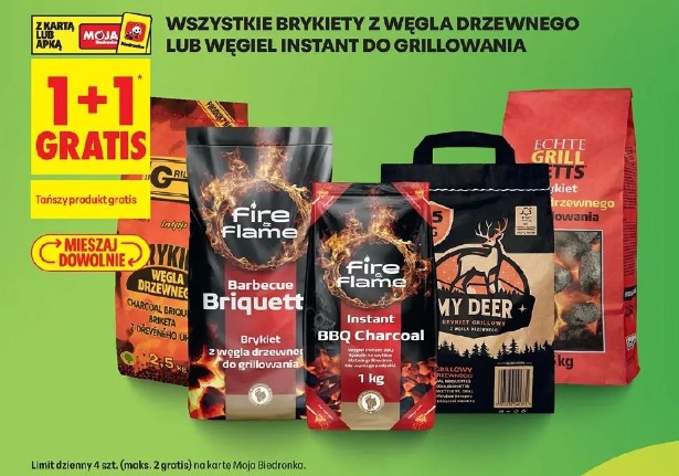 Wszystkie brykiety z węgla drzewnego lub węgiel instant do grillowania 1+1 gratis