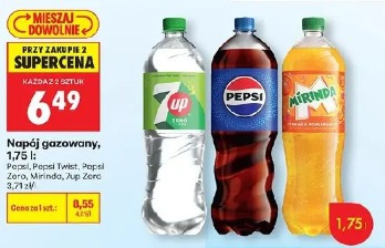 Napój gazowany, 1,75 l: Pepsi, Pepsi Twist, Pepsi Zero, Mirinda, 7up, 7up Zero