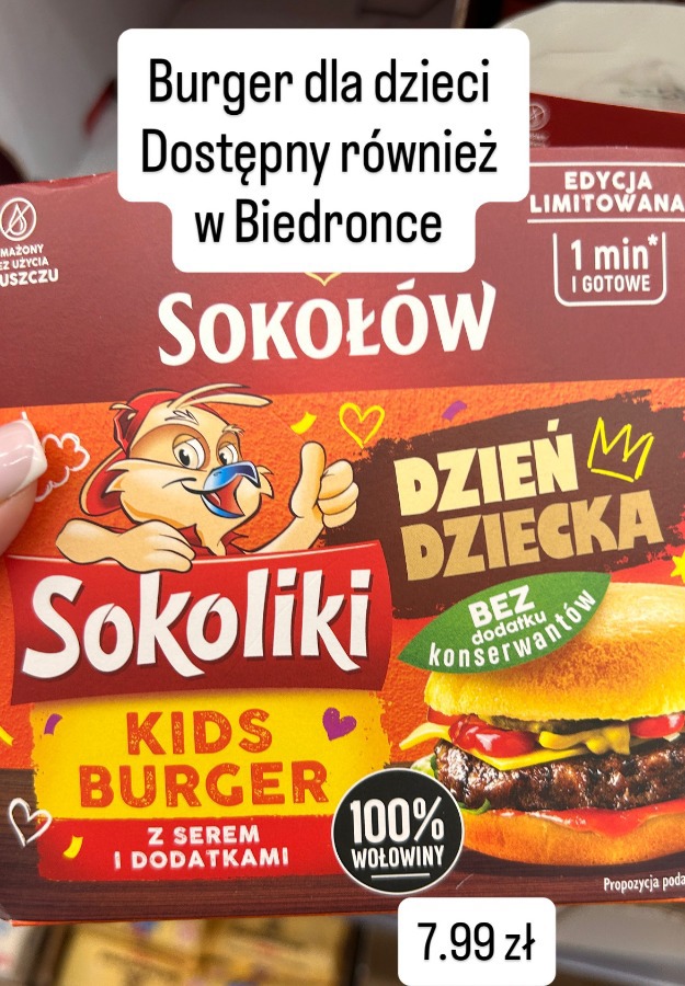 Sokołów Sokoliki kids burger z serem i dodatkami