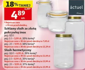 Szklany słoik ze złotą pokrywką inox