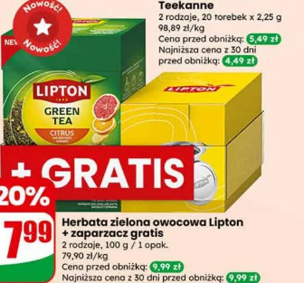 Herbata zielona owocowa Lipton + zaparzacz gratis