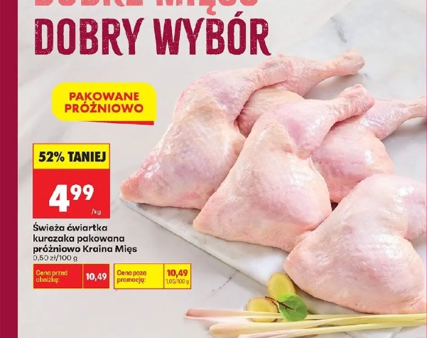 Świeża ćwiartka kurczaka pakowana próżniowo Kraina Mięs