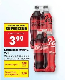 Napój gazowany, 2x1 l Coca-Cola, Coca-Cola Zero Cukru, Fanta, Sprite
