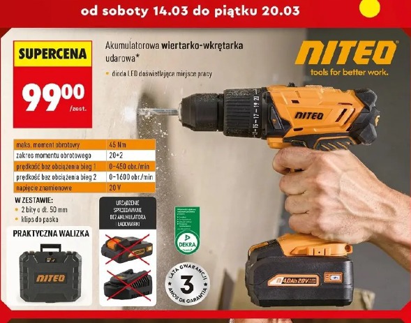 Niteo akumulatorowa wiertarko-wkrętarka udarowa