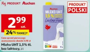 Mleko UHT 1,5% tł. bez laktozy Auchan