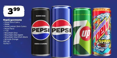Napój gazowany PEPSI PEPSI Zero Cukru PEPSI Zero Cukru Lemon PEPSI Twist 7UP Mountain Dew Mountain Dew Spark Mountain Dew Pitch Black Mirinda Orange