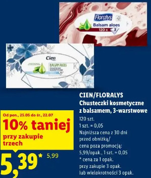 Cien/Floralys chusteczki kosmetyczne z balsamem, 3-warstwowe