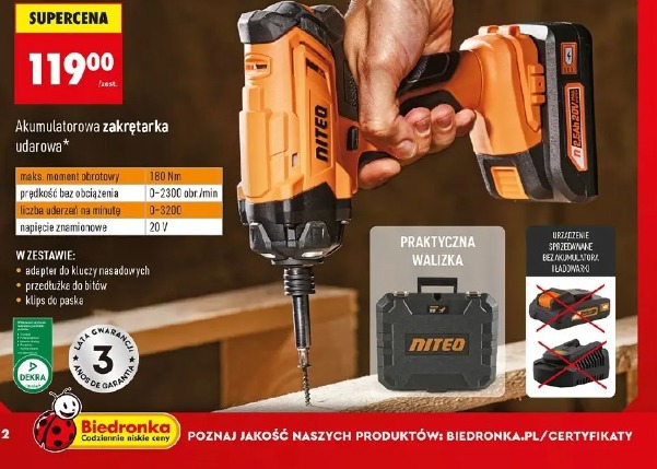 Niteo akumulatorowa zakrętarka udarowa