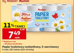 Auchan papier toaletowy rumiankowy, 3-warstwowy