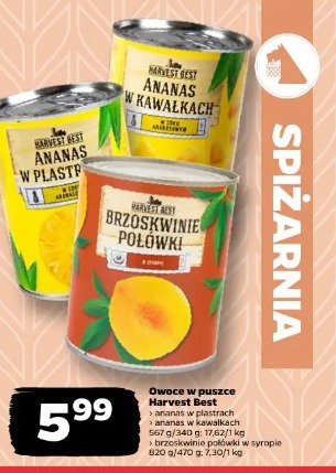 Owoce w puszce Harvest Best ananas w plastrach ananas w kawałkach brzoskwinie połówki w syropie