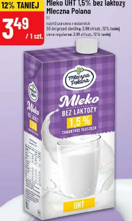 Mleko UHT 1,5% bez laktozy Mleczna Polana