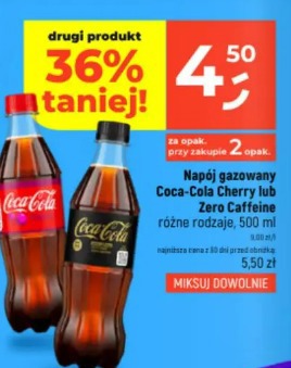 Napój gazowany Coca-Cola Cherry lub Zero Caffeine