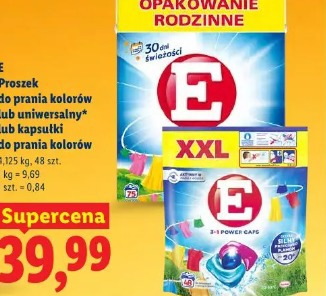 E Proszek do prania kolorów lub uniwersalny lub kapsułki do prania kolorów