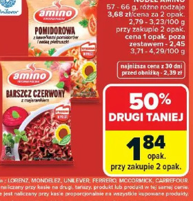 Zupa Nudle Amino pomidorowa, barszcz czerwony
