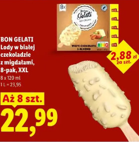 Bon Gelati Lody w białej czekoladzie z migdałami, 8-pak, XXL