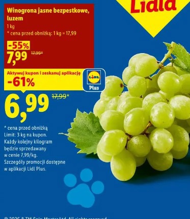 Winogrona jasne bezpestkowe