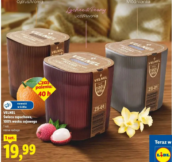 Velnel Świeca zapachowa, 100% wosku sojowego